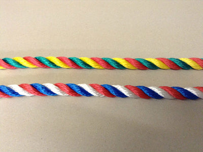 3 Strand Polyester Rope in Red Yellow & Green or Red White & Blue