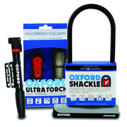 Oxford Cycling Accessory Bundle with Shackle Lock, Lighting and Portable Pump