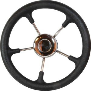 Drive Force Stainless Steel Steering Wheel (Black Padded Rim / 320mm)  611270 - ChasNewensMarine