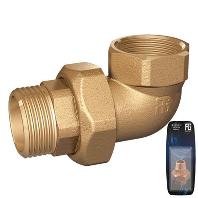 Brass 90 Union. M-F Tapered Seat & O-Ring 3/4