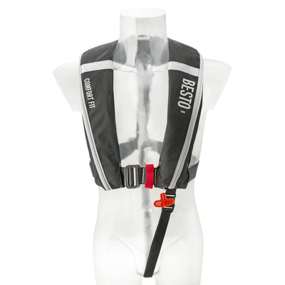 Besto Comfort Fit 180N Enhanced Style Auto/Harness Lifejacket - Black/Grey