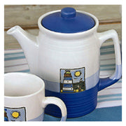 Ceramic Two Tone Tableware  Coffee Pot 7"  Lighthouse Pattern