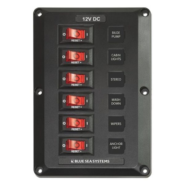 Blue Sea Panel Below Deck 12V DC Circuit Breaker 6 Position - ChasNewensMarine