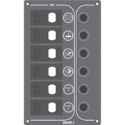 Switch Panel ''SP6 Offshore'',6waterproof switchesw/ bulb and 6 Reset fuses, Inox,12V,115x194mm,Black by Lalizas