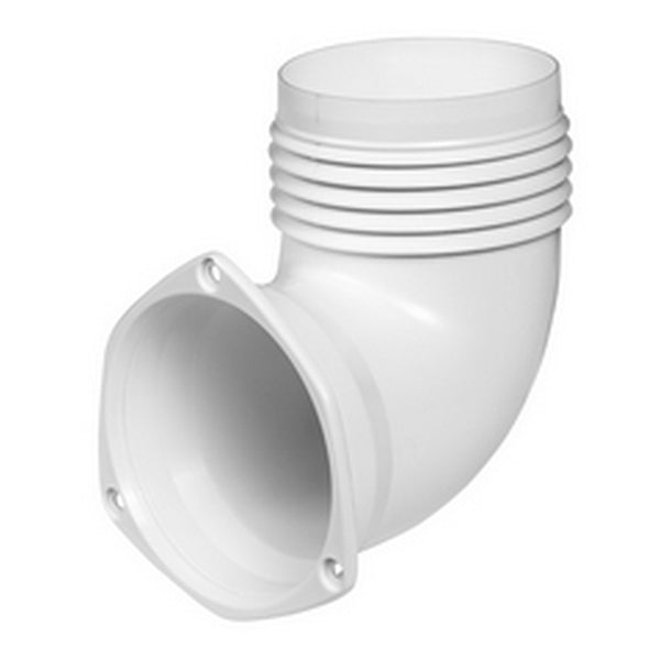 90deg Elbow Hose Adapter For Vents AQM90500/1/2 White, HDPE, OD 91mm Cut Dia 76mm