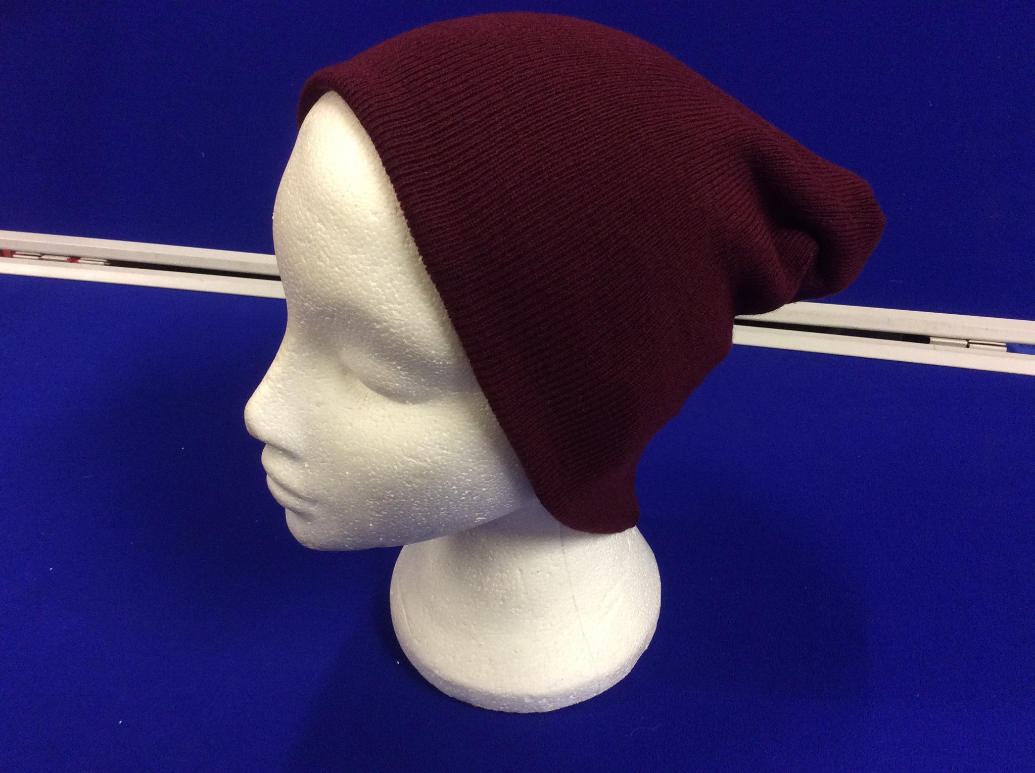 Reversible Beanie Hat Double Lined - 4 Designs in One - Burgundy/Grey/White/Black Stripe