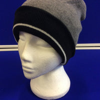 Reversible Beanie Hat Double Lined - 4 Designs in One - Black/Grey/Light Grey Stripe