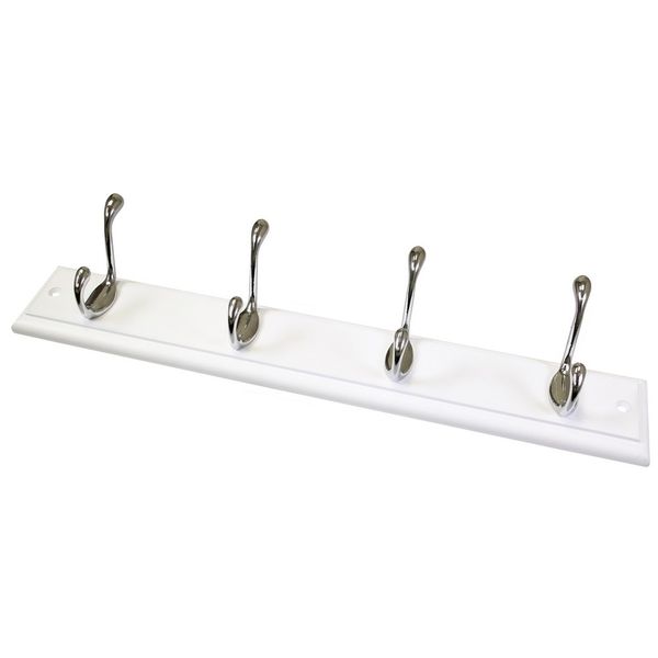 4 Coat Hooks On White Board 455 x 90mm - 372335