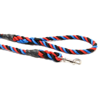 14mm Dog Lead with Clip 1.5m Red Black and Blue - 14MM CLIP LEAD 1.5M RED BLACK