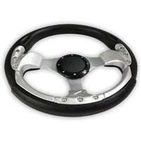 “Deluxe Sport” Sports Boat Steering Wheel BLACK and SILVER