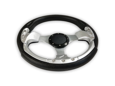 “Deluxe Sport” Sports Boat Steering Wheel BLACK and SILVER