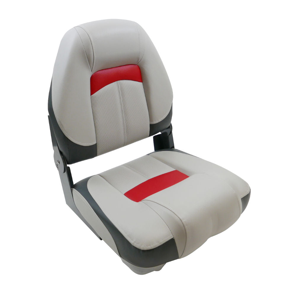 Premium High Back Qualifier Boat Seat – Grey/Charcoal/Red Style