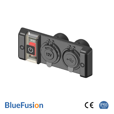 Switch Panel with 12V Power Outlet and Dual USB Sockets, IP65 Rated – BlueFusion