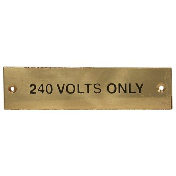 AG "240 Volts Only" Label Brass 57 x 12mm