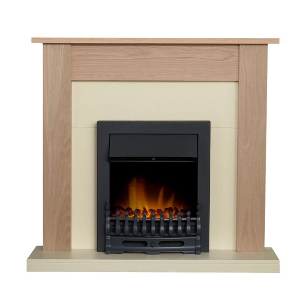 Southwold Cream & Oak Fireplace with 1-2 kW Black Electric Fire