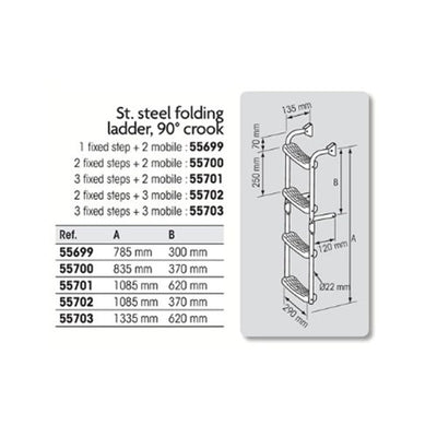 Plastimo Folding Ladder Stainless Steel 90 Degree Crook 1+2 Step P55699 55699