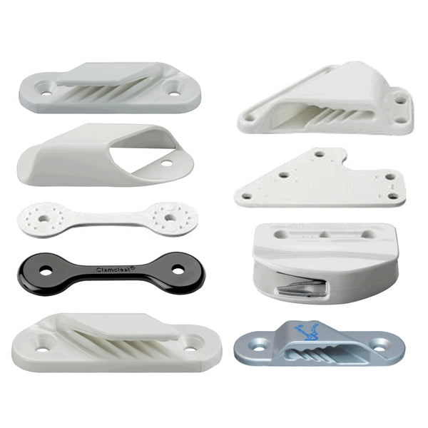 Clamcleat 5mm Fine Line Port White Cleat/Backplate/Rivets - ChasNewensMarine