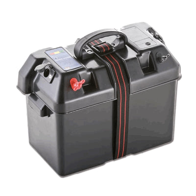 100A Battery Box 20x35x24cm with strap Switch, Insltd Outlets & Cigar Socket