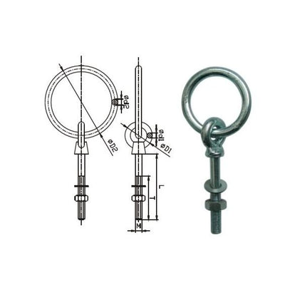 Ring Bolt inc Nut & Washer - Hot Dip Galvanised