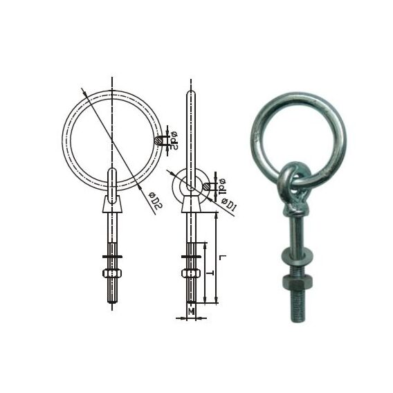Ring Bolt inc Nut & Washer - Hot Dip Galvanised