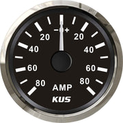 KUS Ammeter Gauge 80-0-80 Amps (Stainless Bezel / Black Dial)  KY06005