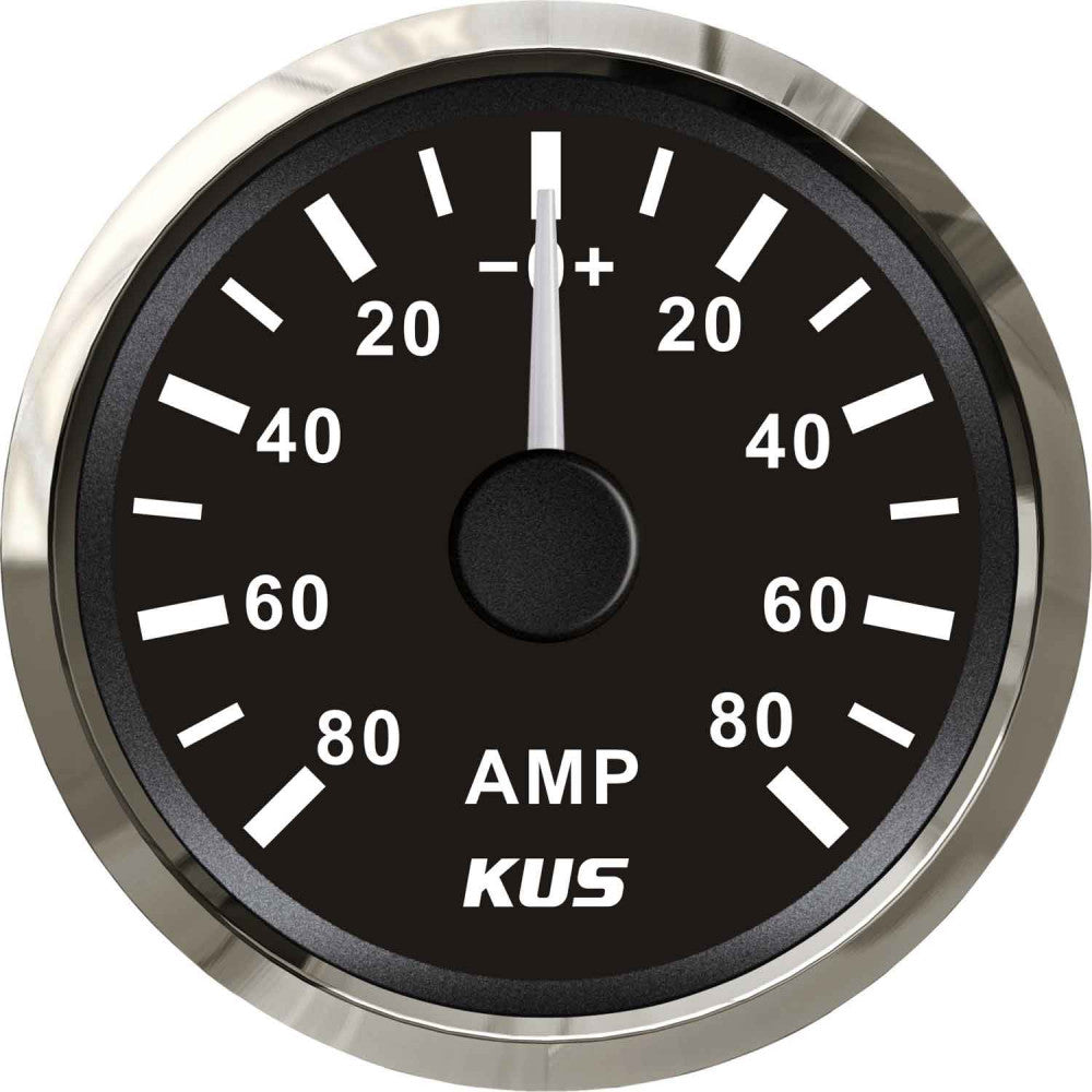 KUS Ammeter Gauge 80-0-80 Amps (Stainless Bezel / Black Dial)  KY06005