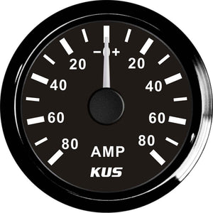 KUS Ammeter Gauge 80-0-80 Amps (Black Bezel & Dial)  KY06009