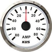 KUS Ammeter Gauge 80-0-80 Amps (Stainless Bezel / White Dial)  KY06102