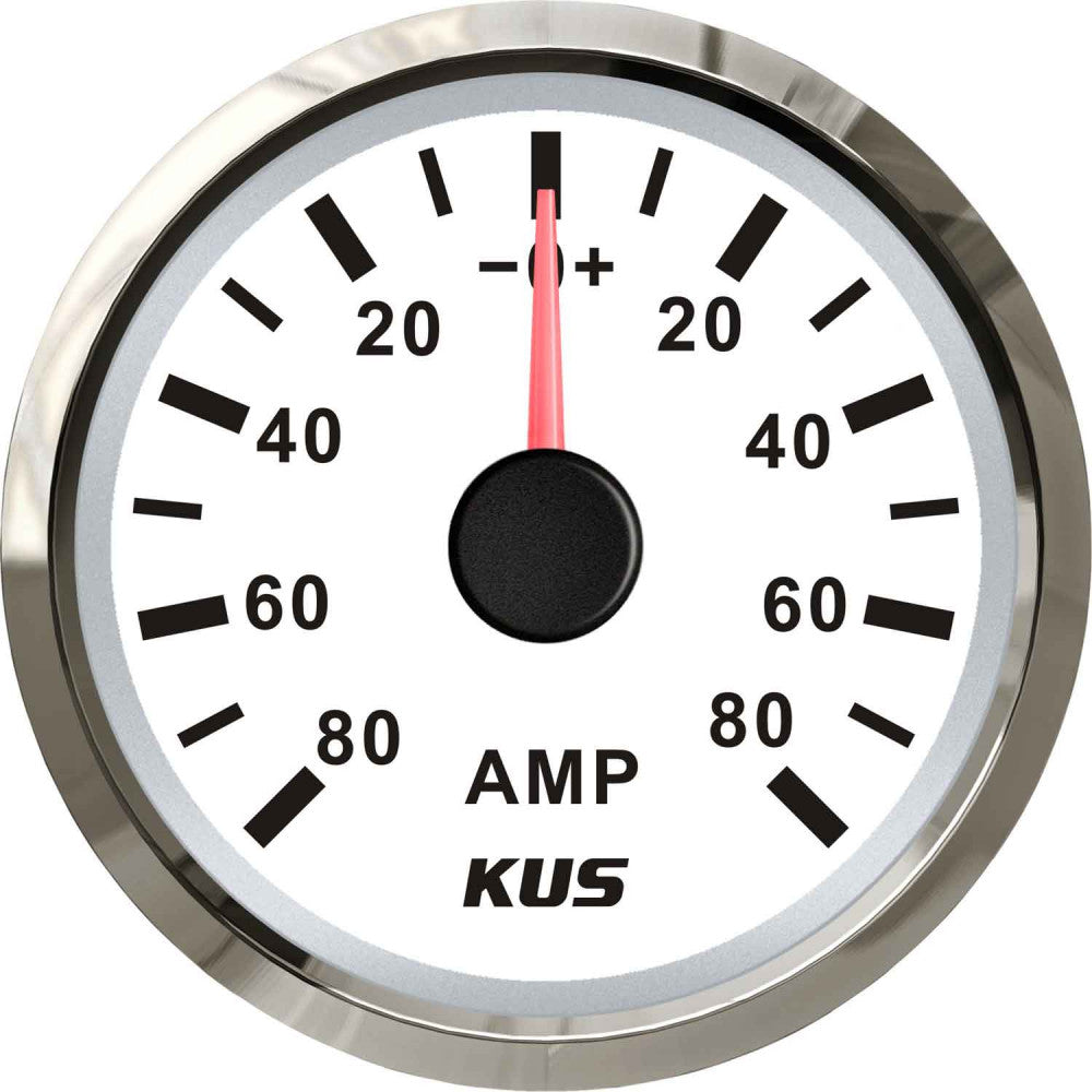 KUS Ammeter Gauge 80-0-80 Amps (Stainless Bezel / White Dial)  KY06102 - ChasNewensMarine