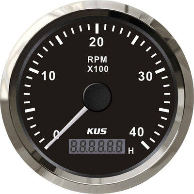 KUS Tachometer Gauge with Hourmeter (4000RPM / Stainless & Black)  KY07008