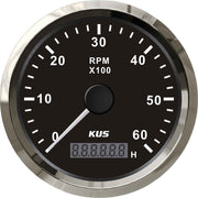 KUS Tachometer Gauge with Hourmeter (6000RPM / Stainless & Black)  KY07009