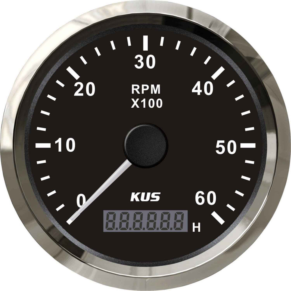 KUS Tachometer Gauge with Hourmeter (6000RPM / Stainless & Black)  KY07009 - ChasNewensMarine