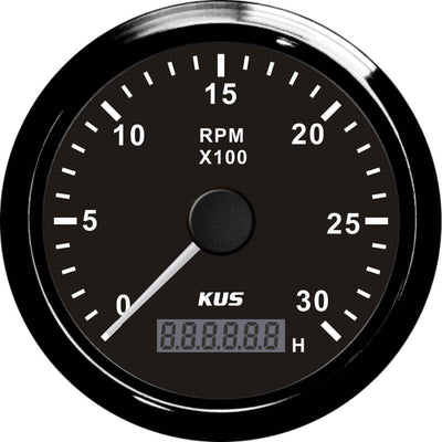 KUS Tachometer Gauge with Hourmeter (3000RPM / Black)  KY07026