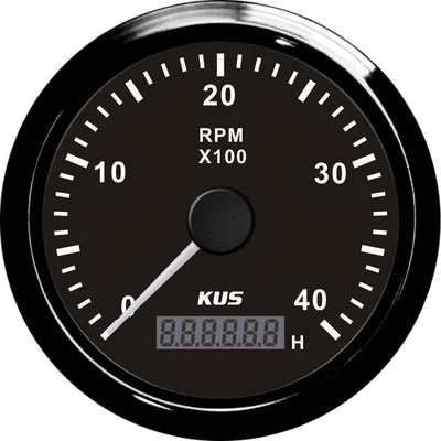 KUS Tachometer Gauge with Hourmeter (4000RPM / Black)  KY07027