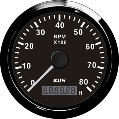 KUS Tachometer Gauge with Hourmeter (8000RPM / Black)  KY07029
