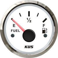 KUS Fuel Level Gauge with Stainless Bezel (White / Euro Resistance)  KY10100 - ChasNewensMarine