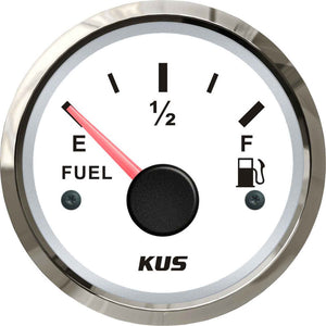 KUS Fuel Level Gauge with Stainless Bezel (White / US Resistance)  KY10101 - ChasNewensMarine