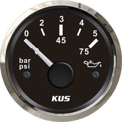 KUS Oil Pressure Gauge 5 Bar (Stainless Bezel / Black Dial)  KY15000