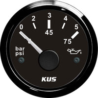 KUS Oil Pressure Gauge 5 Bar (Black Bezel / Black Dial)  KY15001 - ChasNewensMarine