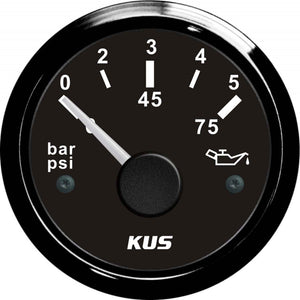 KUS Oil Pressure Gauge 5 Bar (Black Bezel / Black Dial)  KY15001 - ChasNewensMarine
