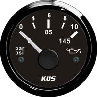 KUS Oil Pressure Gauge 10 Bar (Black Bezel / Black Dial)  KY15008 - ChasNewensMarine