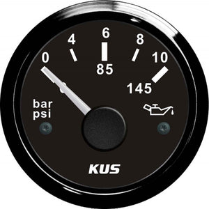 KUS Oil Pressure Gauge 10 Bar (Black Bezel / Black Dial)  KY15008 - ChasNewensMarine