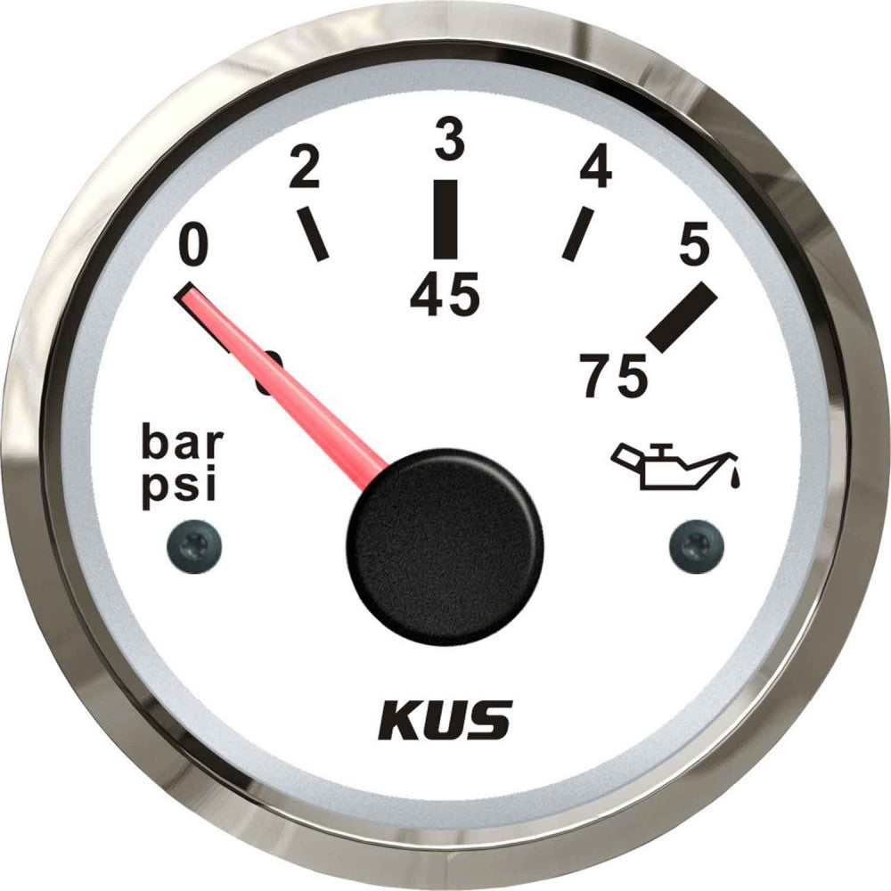 KUS Oil Pressure Gauge 5 Bar (Stainless Bezel / White Dial)  KY15100 - ChasNewensMarine