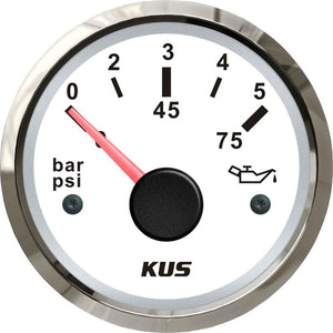 KUS Oil Pressure Gauge 5 Bar (Stainless Bezel / White Dial)  KY15100 - ChasNewensMarine