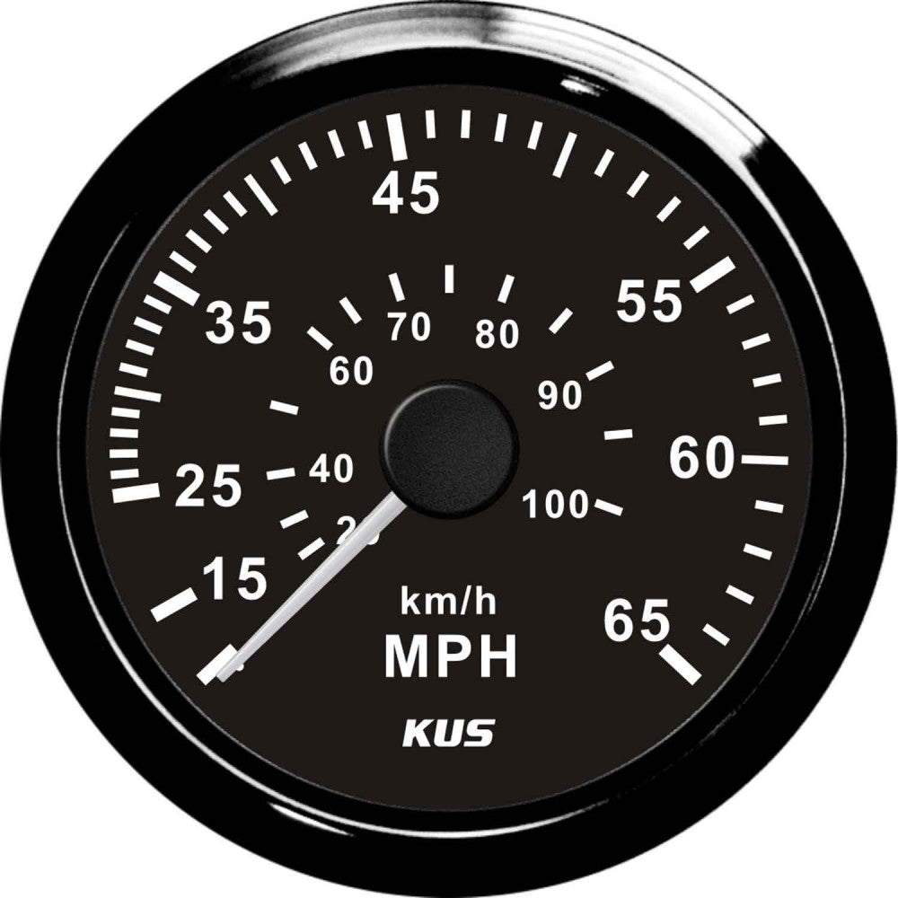 KUS Mechanical Speedometer Gauge 65MPH (Black Stainless Bezel / Black Dial)  KY18009 - ChasNewensMarine