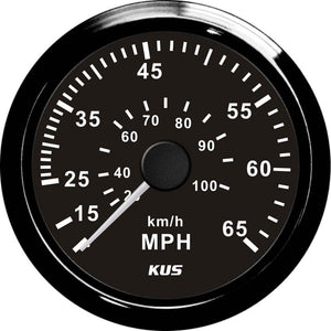 KUS Mechanical Speedometer Gauge 65MPH (Black Stainless Bezel / Black Dial)  KY18009