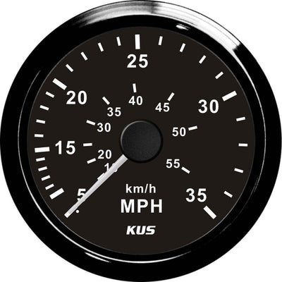 KUS Mechanical Speedometer Gauge 35MPH (Black Stainless Bezel / Black Dial)  KY18010