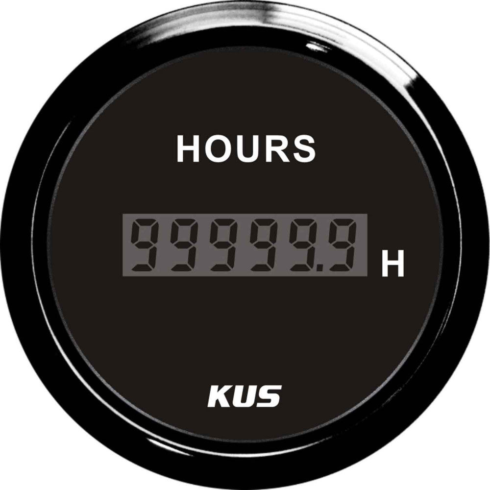 KUS Hourmeter Gauge with Black Stainless Bezel (12V / 24V)  KY39001 - ChasNewensMarine