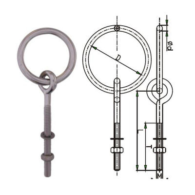 Ring bolt w/nut & washer AISI316 6x50mm
