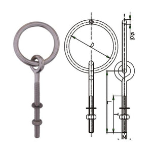 Ring bolt w/nut & washer AISI316 6x50mm